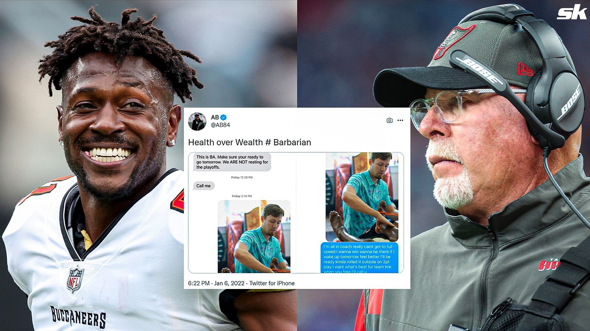 Former Buccaneers receiver Antonio Brown (L) and HC Bruce Arians (R)