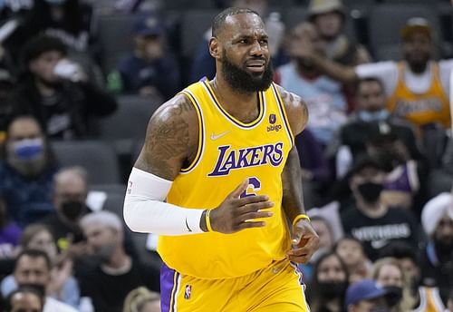 LeBron James of the LA Lakers reacts after a foul wasn't called on his shot against the Sacramento Kings on Jan. 12 in Sacramento, California.