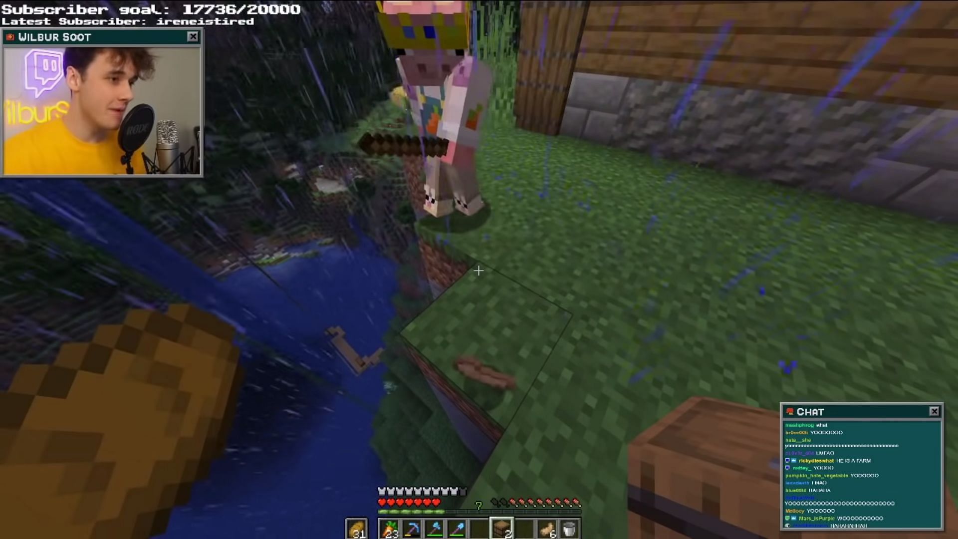 Technoblade dropping rabbit&#039;s foot in Minecraft (Image via Canooon YouTube)