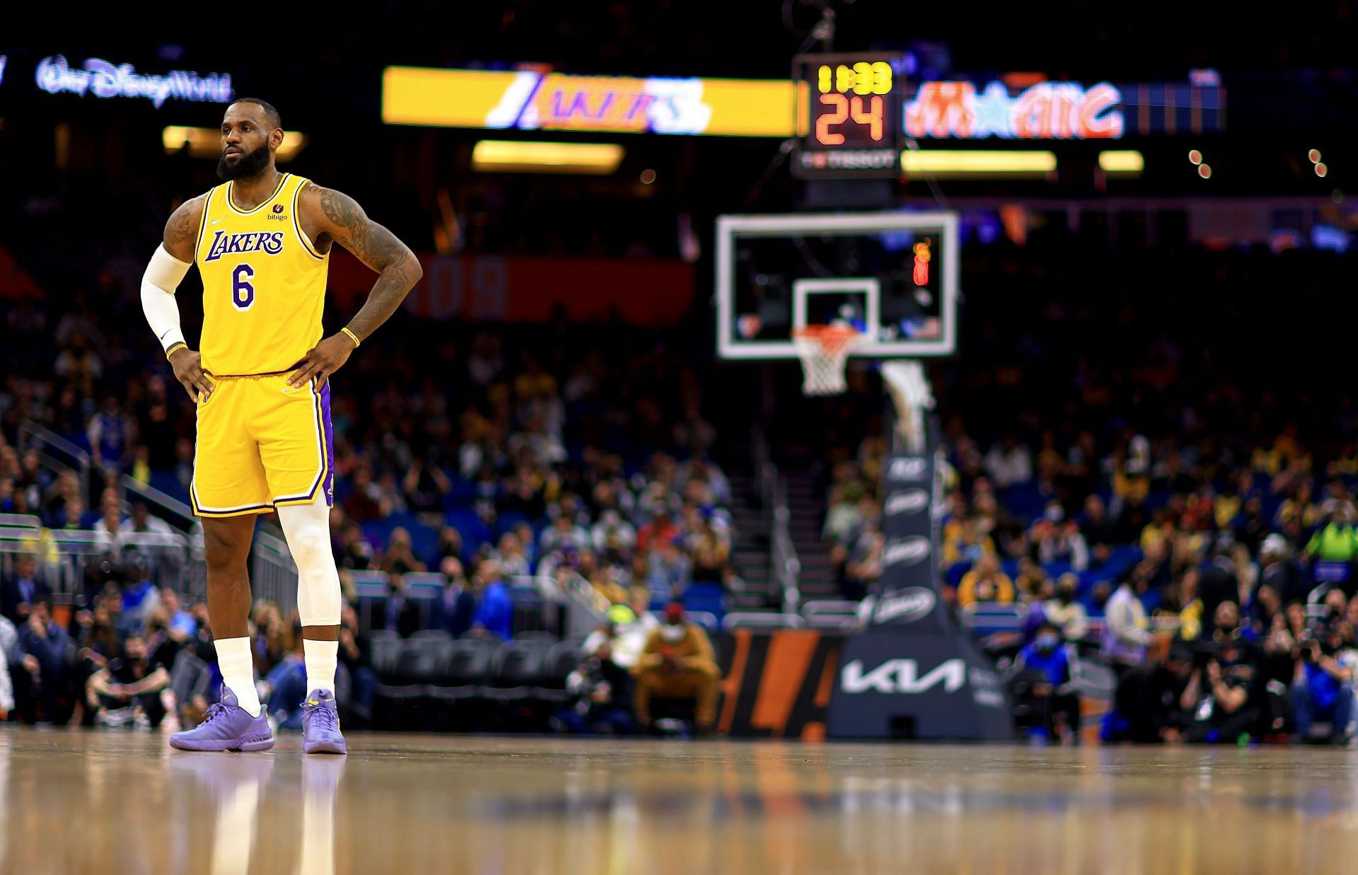 LeBron James of the LA Lakers looks on during their match against the Orlando Magic.