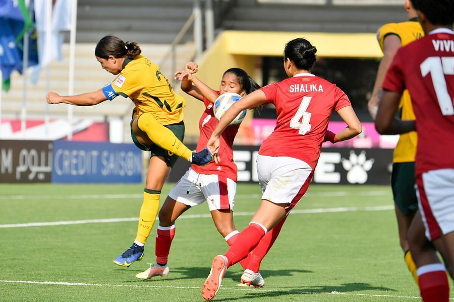 Indonesia lost 18-0 to Australia in their opening AFC Women&#039;s Asian Cup 2022 fixture. (Image: AFC)