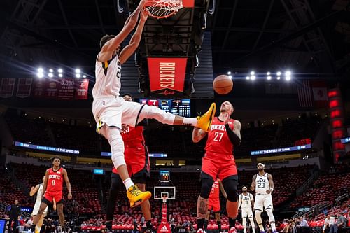 Rudy Gobert dunks against the Rockets