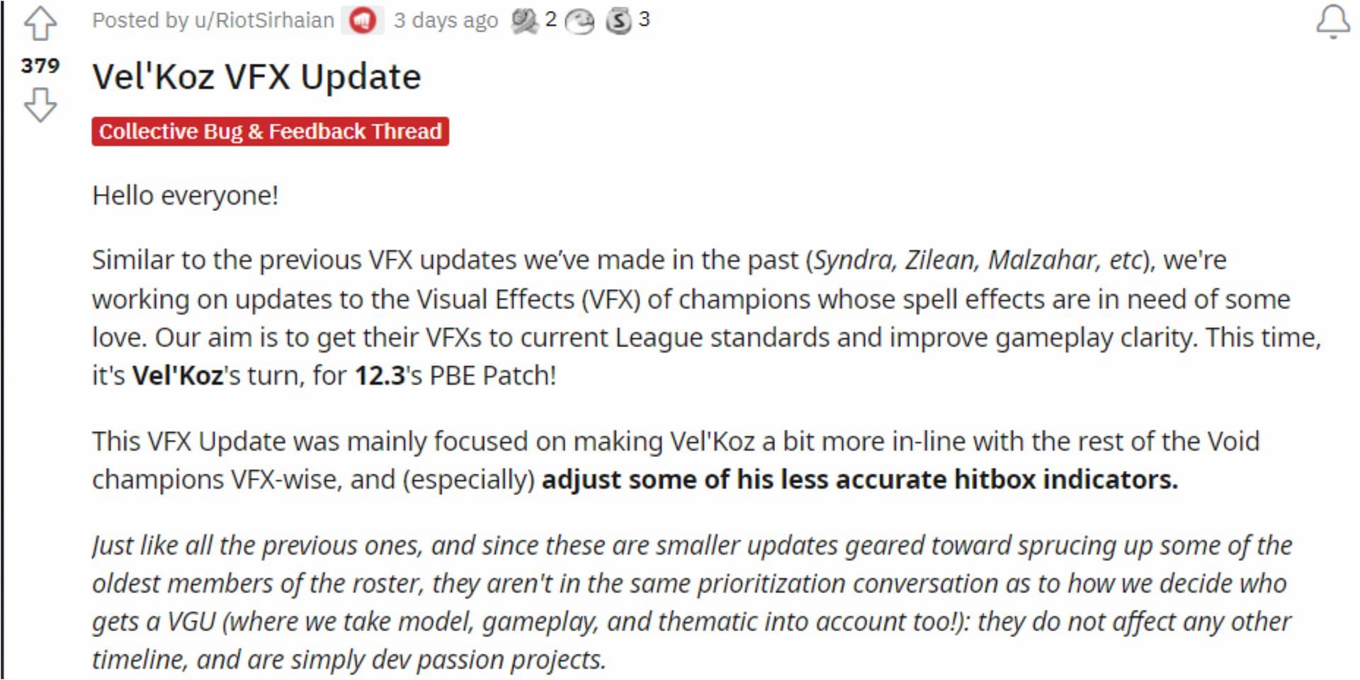 Details on Vel&#039;koz VFX update (Image via Reddit/RiotSirhaian)