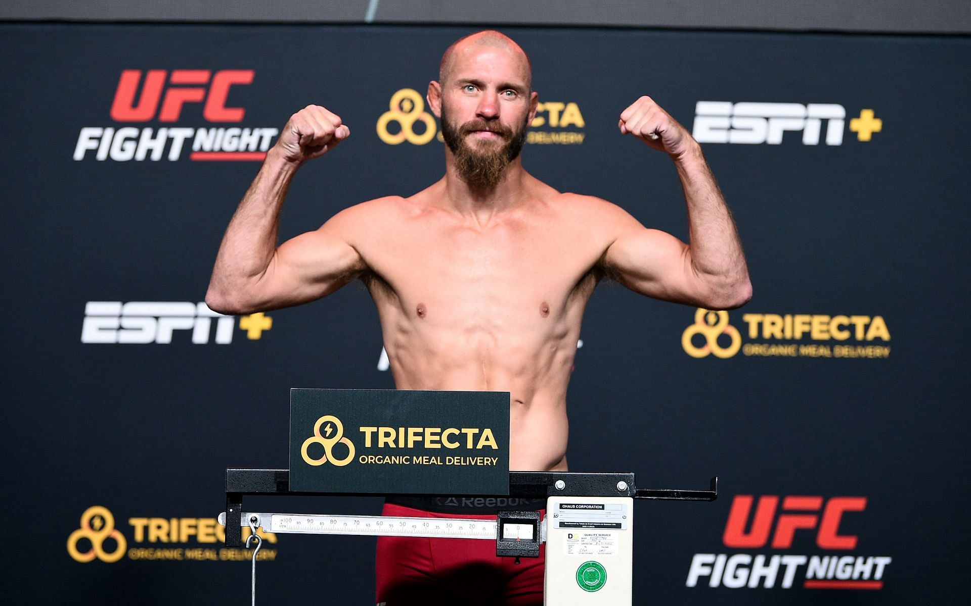 Former UFC lightweight title challenger and the holder of several records, Donald Cerrone, at an event&#039;s weigh-in ceremony