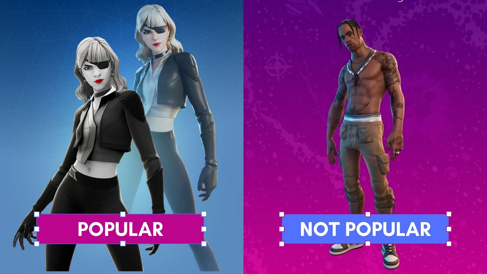 sMost popular &amp; unpopular kins in Fortnite (Image via Sportskeeda)