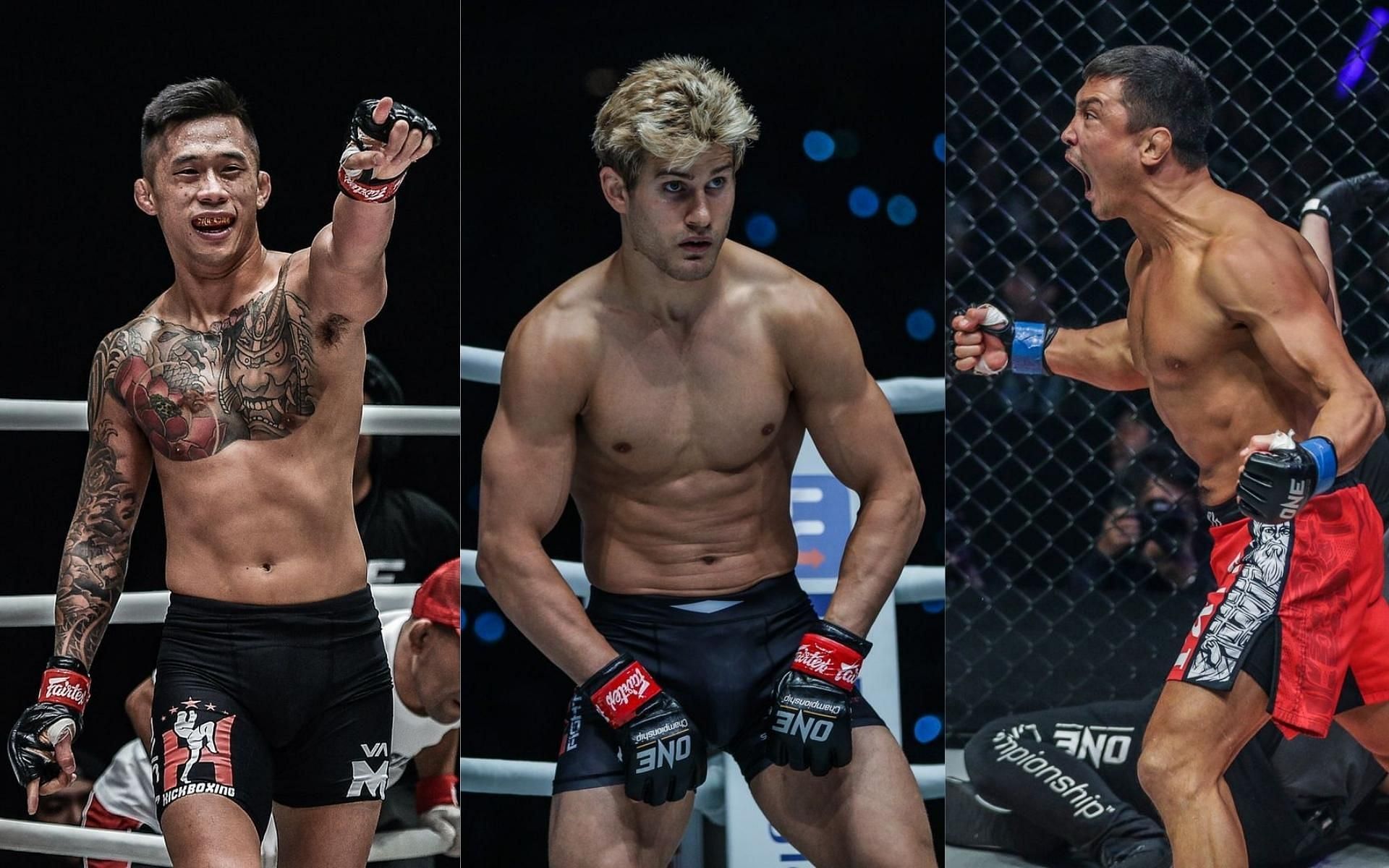 ONE Championship featherweight Martin Nguyen (left) and lightweight Timofey Nastyukhin (right) could be viable opponents for Sage Northcutt (center) at ONE: X. (Images courtesy of ONE Championship)