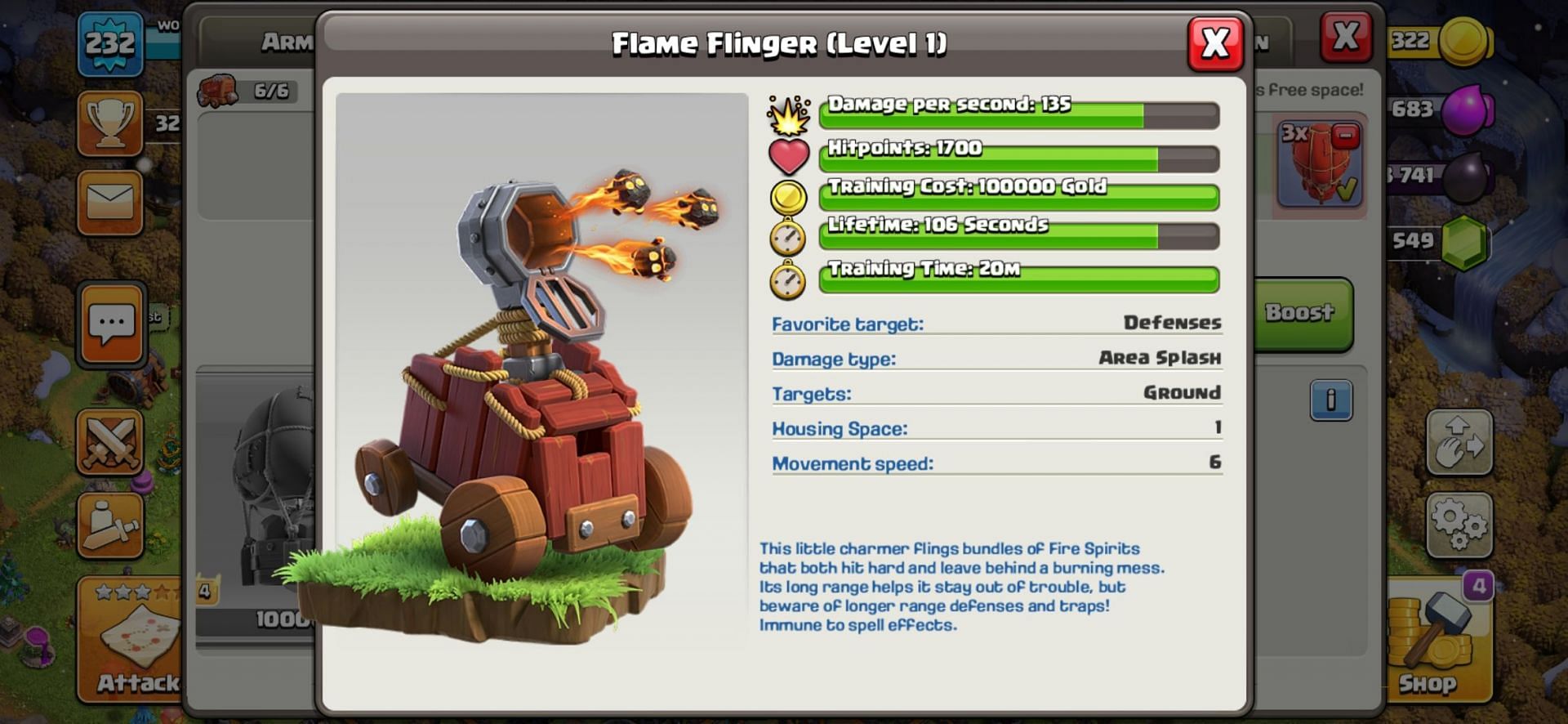 The Flame Flinger in Clash of Clans (Image via Sportskeeda)