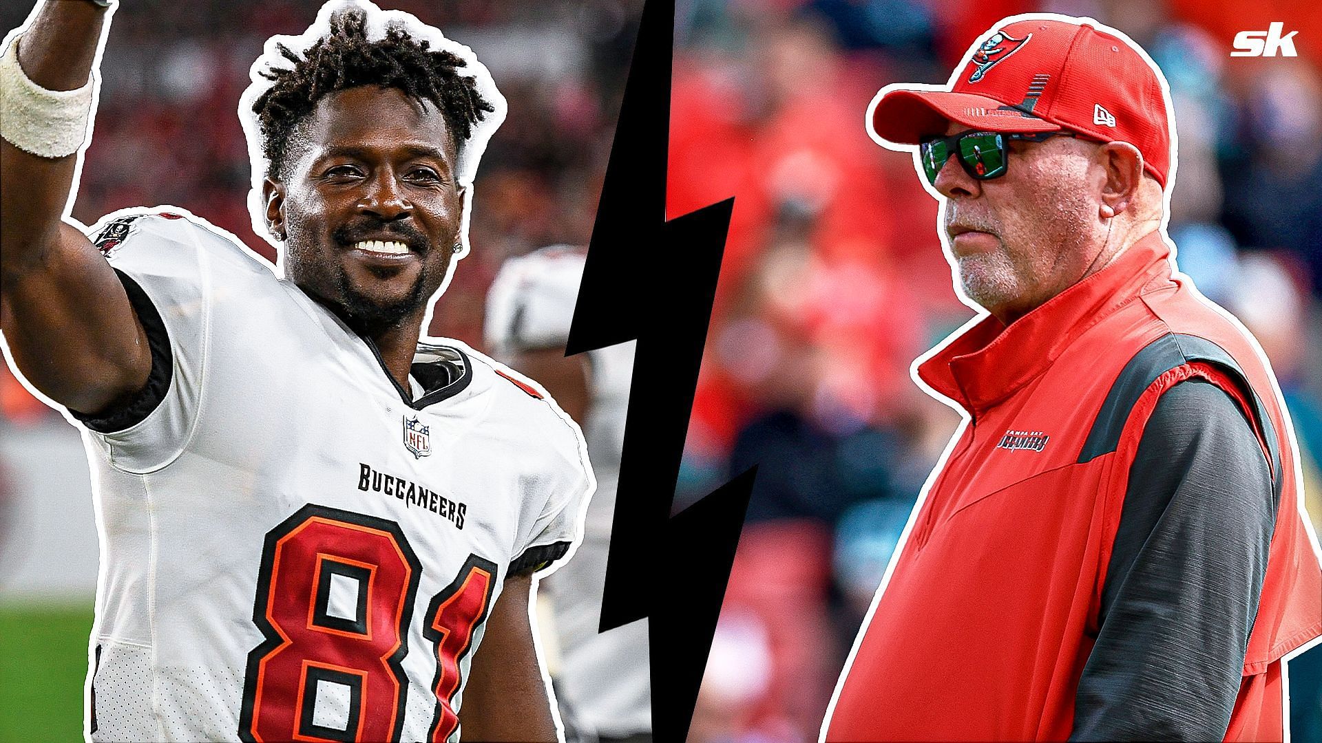 Former Tampa Bay Buccaneers receiver Antonio Brown (L) and Bruce Arians (R)