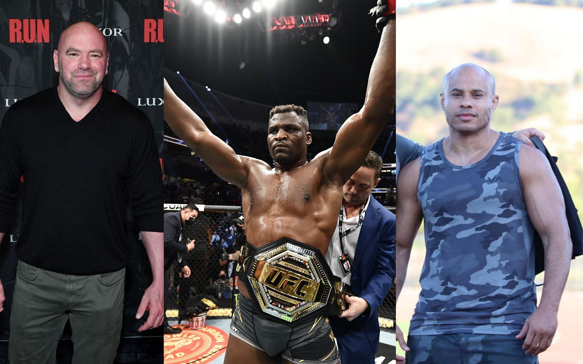 Dana White (left), Francis Ngannou (center), Ali Abdelaziz (right) [Credits: @ufc via Twitter]