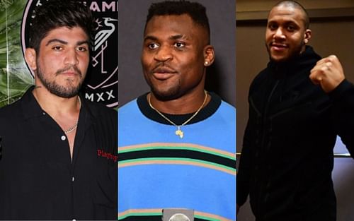 Dillon Danis (left); Francis Ngannou (center); Ciryl Gane (right)