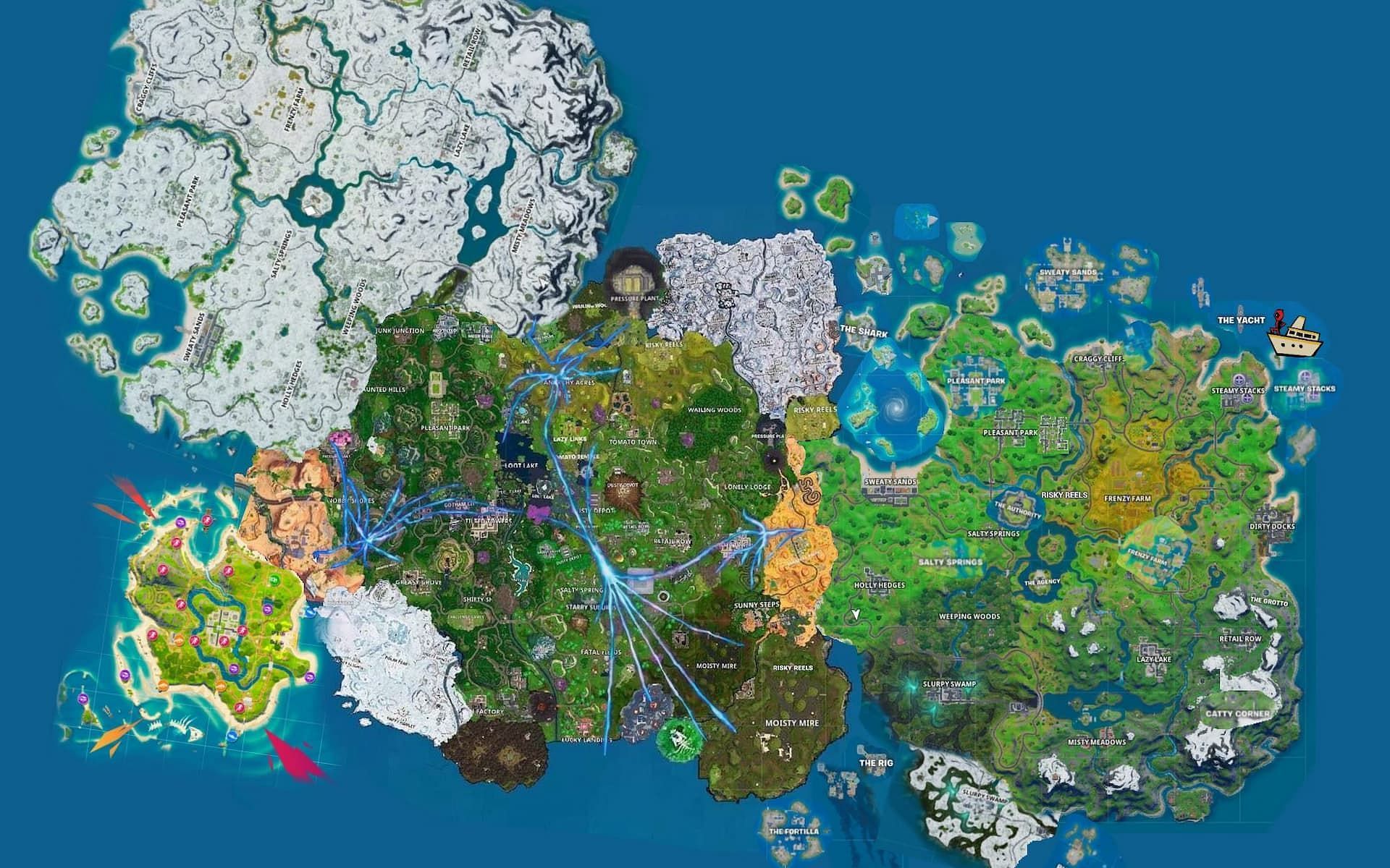 A Fortnite Chapter 3 Season 2 map concept &quot;leaked&quot; by HYPEX (Image via HYPEX and Epic Games)