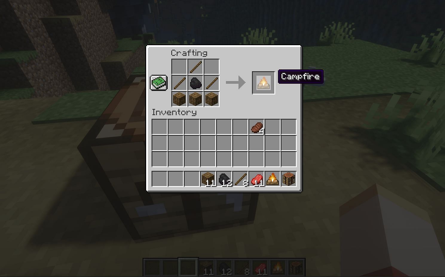 Campfire crafting recipe (Image via Minecraft)