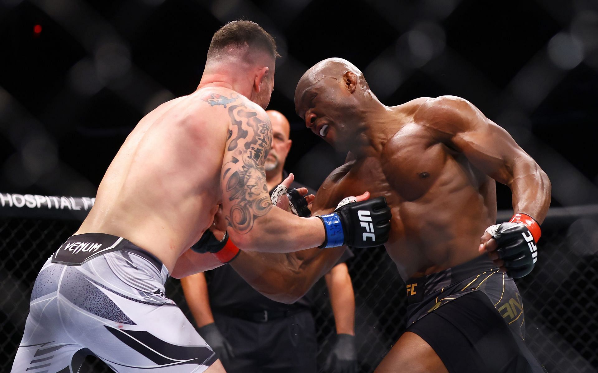 UFC welterweight champion Kamaru Usman (right) in action against No.1 contender Colby Covington (left)