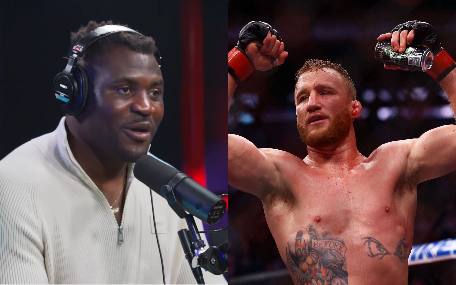 Francis Ngannou (left) via. Youtube/Ngannou; Justin Gaethje