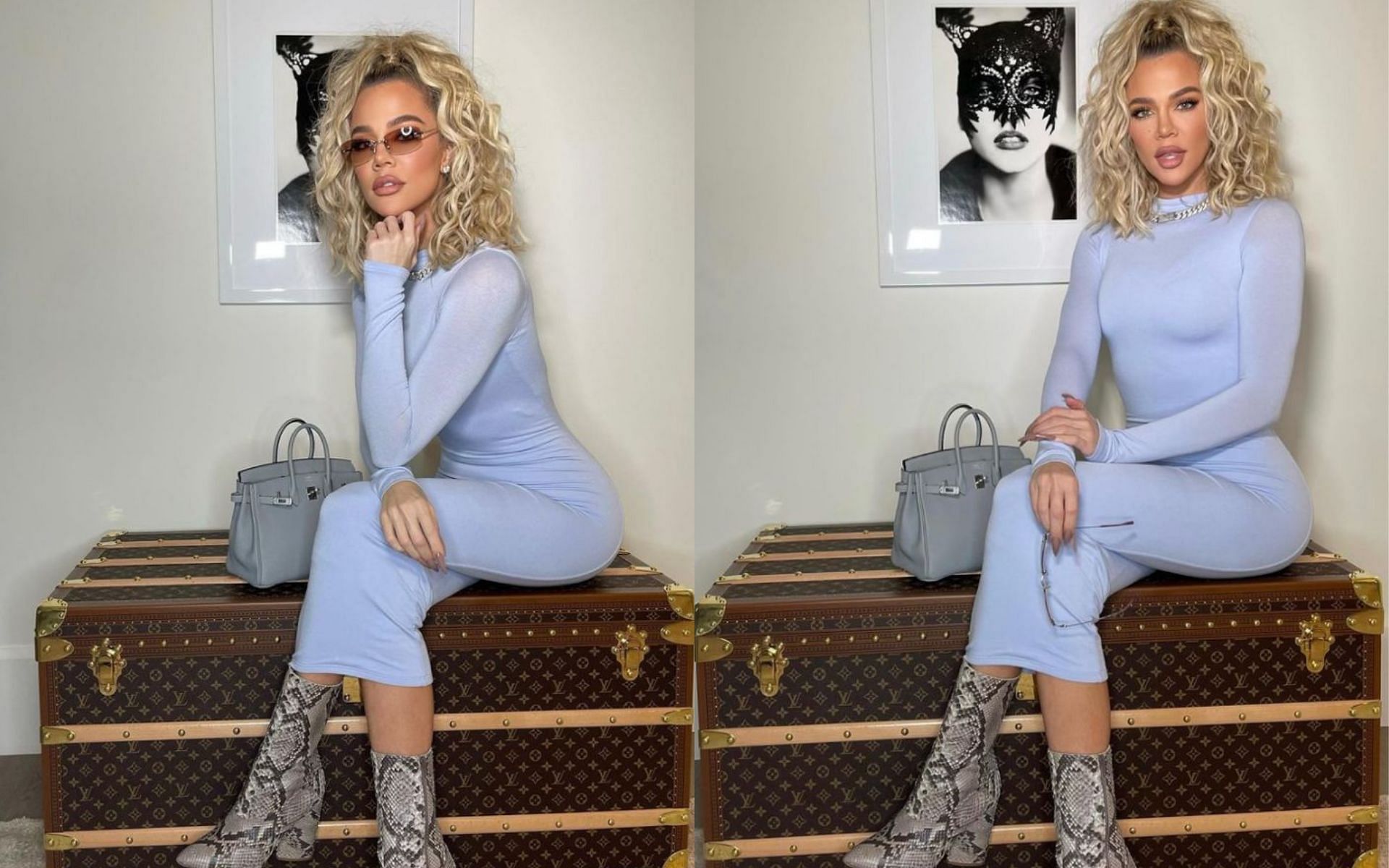 Khloe Kardashian poses with Hermes Bag and Louis Vuitton trunk (Image via Instagram/khloekardashian)