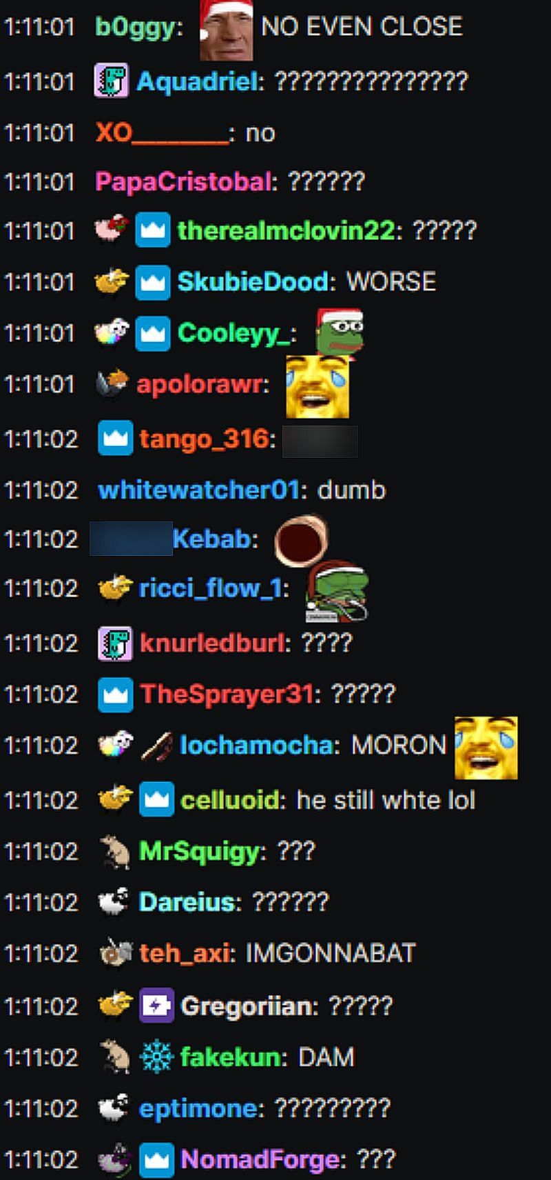 Quin69&#039;s chat at the time of the statement (Image via Twitch/Quin69)