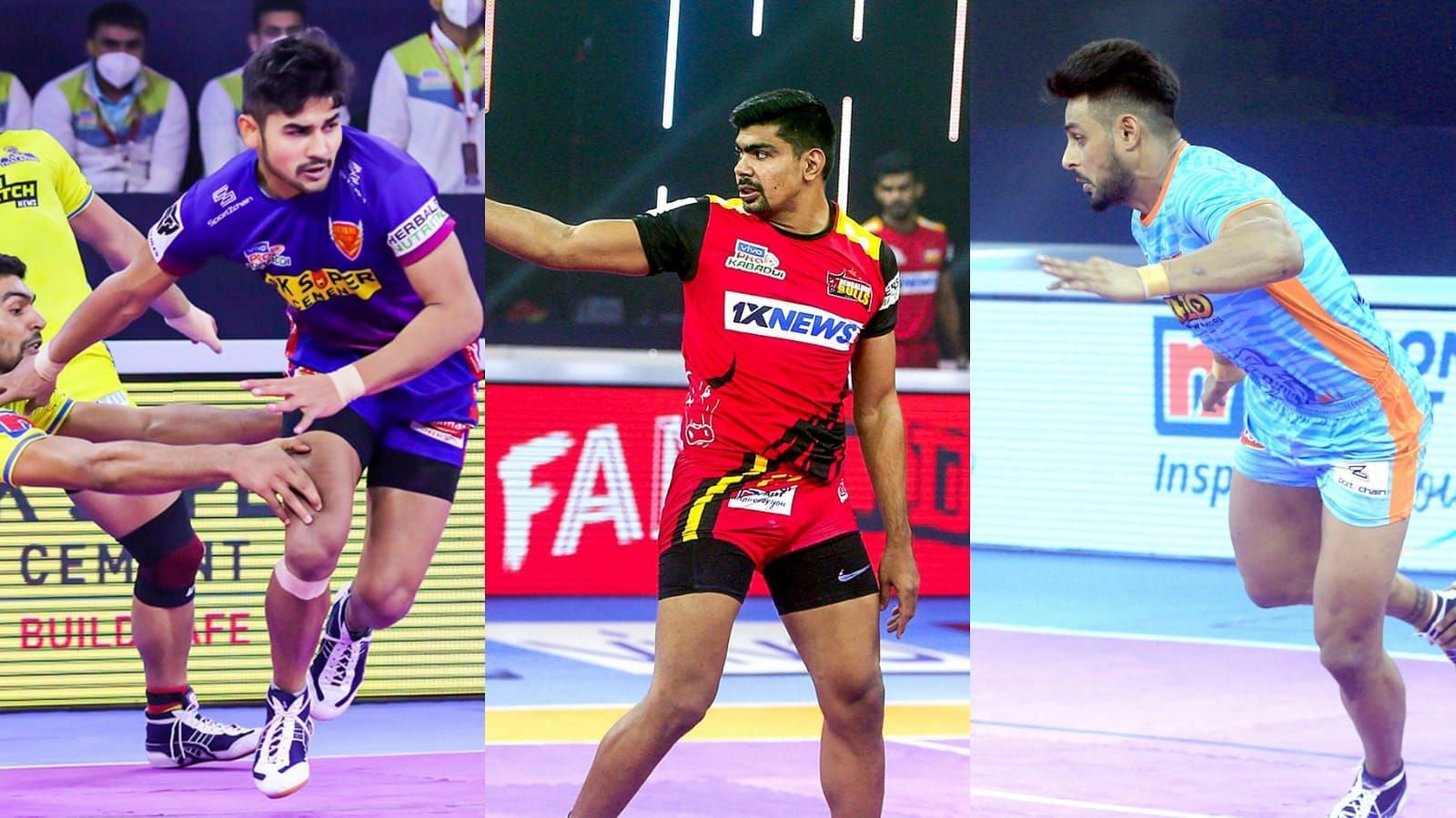 Naveen Kumar (Dabang Delhi), Pawan Sehrawat (Bengaluru Bulls) &amp; Maninder Singh (Bengal Warriors)