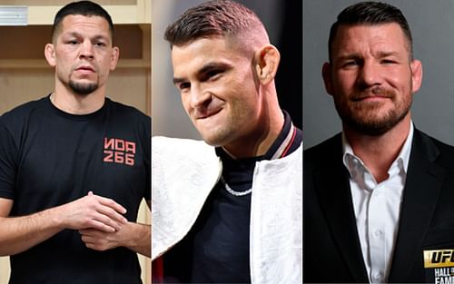 Nate Diaz (left); Dustin Poirier (center); Michael Bisping (right)