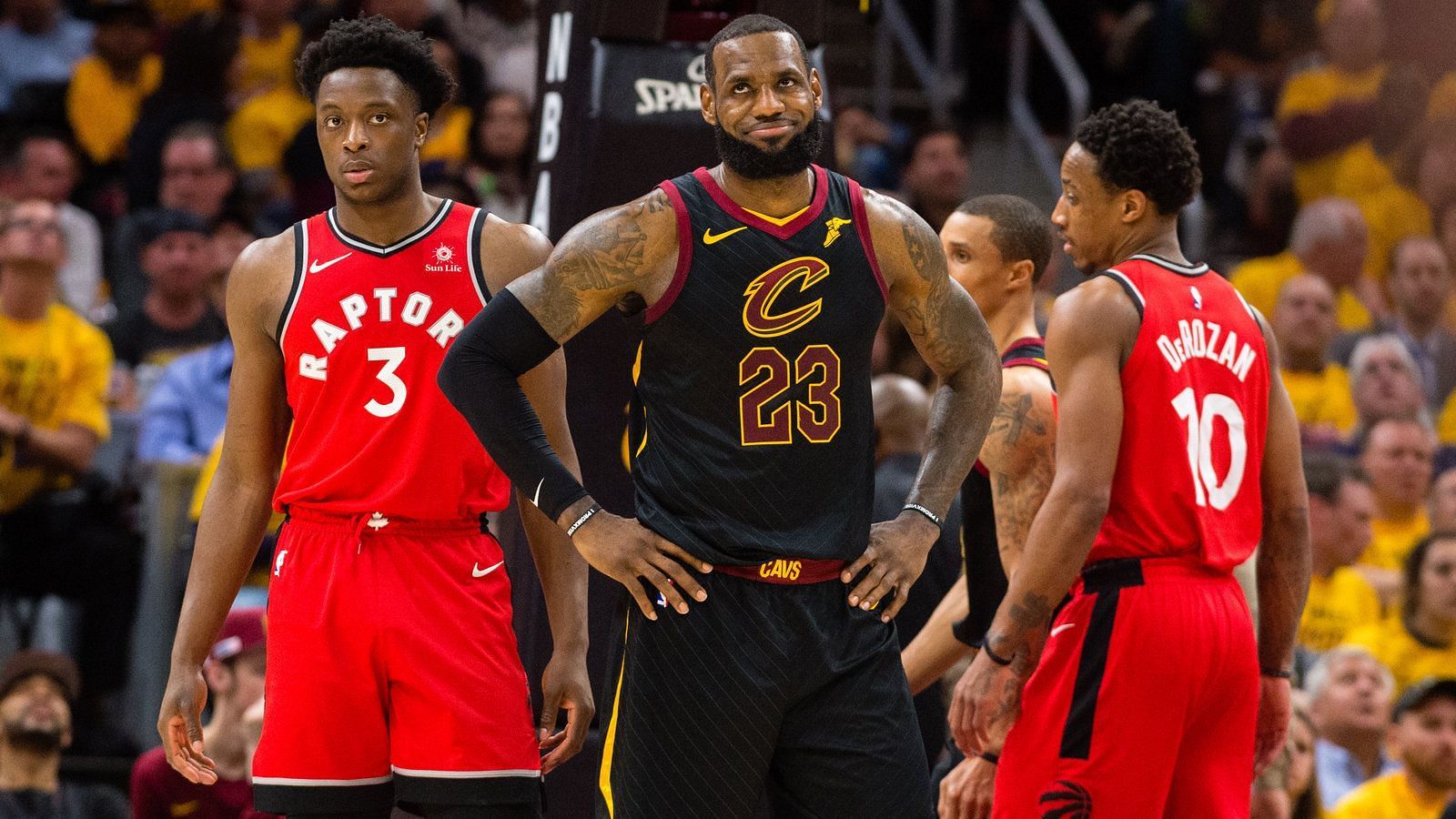 LeBron James with the Cleveland Cavaliers against the Toronto Raptors [Source: New York Times]