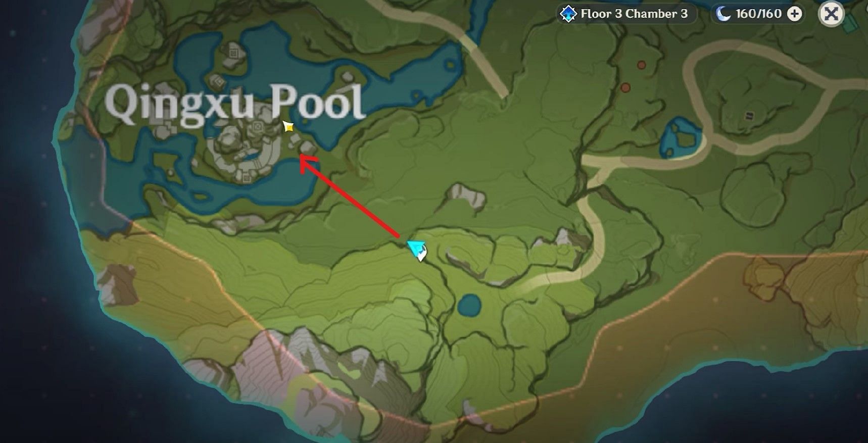 Location of third Nameless treasure in Qingxu Pool(Image via Genshin Impact)