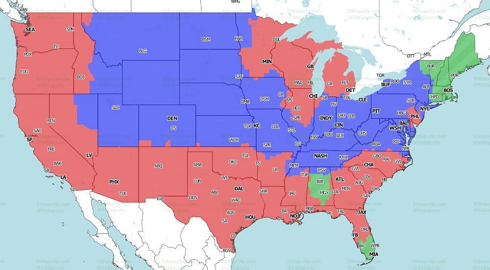 CBS Coverage Map for the late games of Week 18