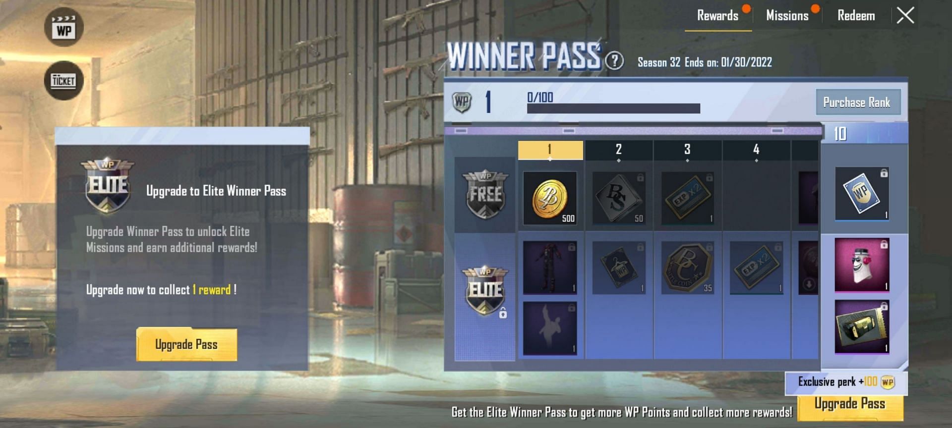 The Season 32 pass will end with January (Image via PUBG Mobile Lite)