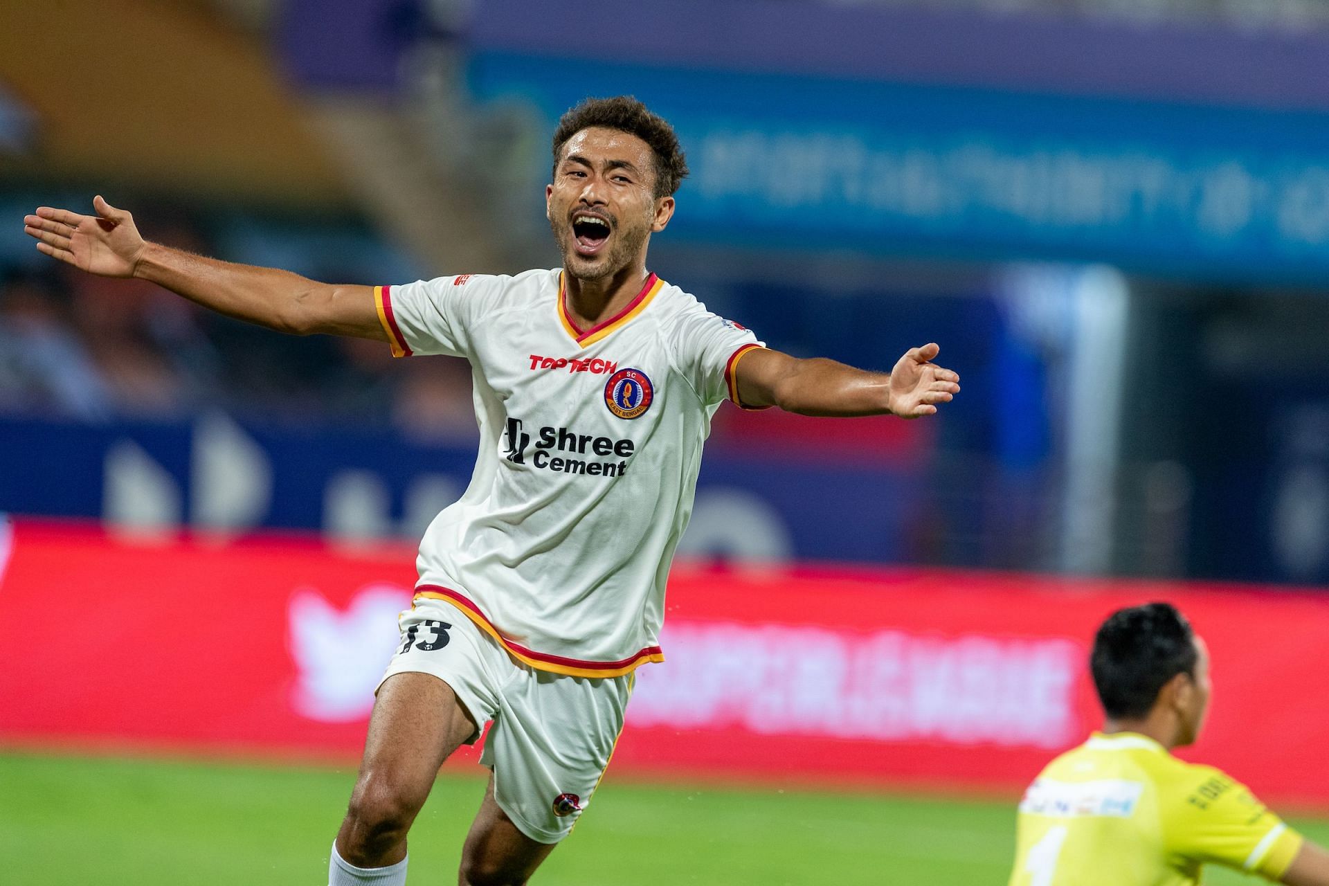 SC East Bengal&#039;s Naorem Mahesh Singh celebrates scoring against FC Goa. [Credits: ISL]