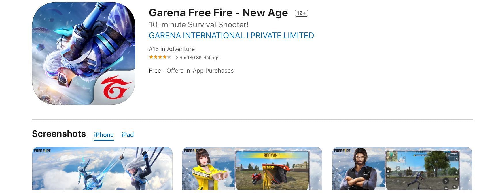Free Fire for iOS gamers (Image via Apple App Store)