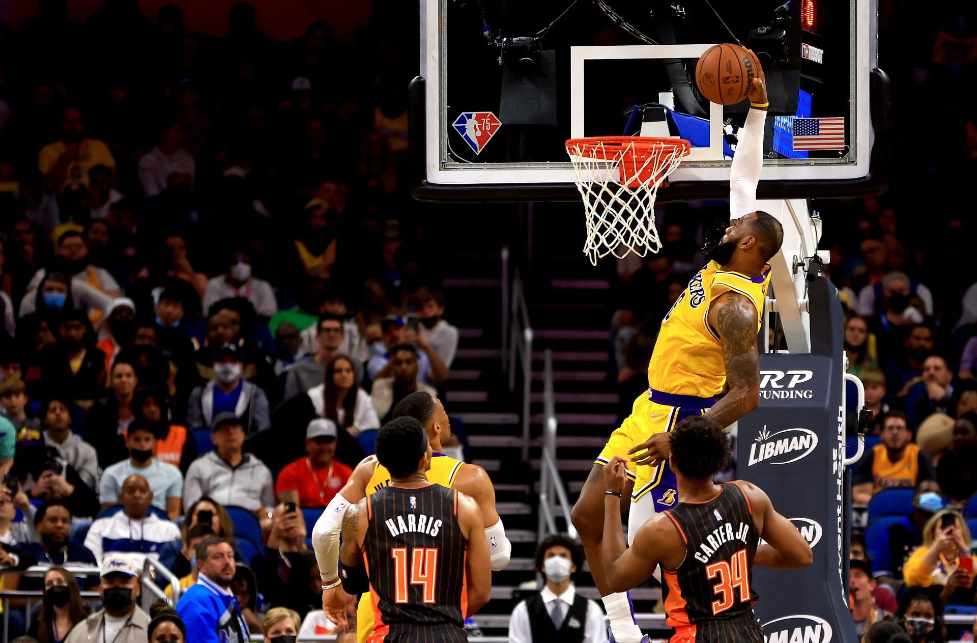 LeBron James of the Los Angeles Lakers vs the Orlando Magic.