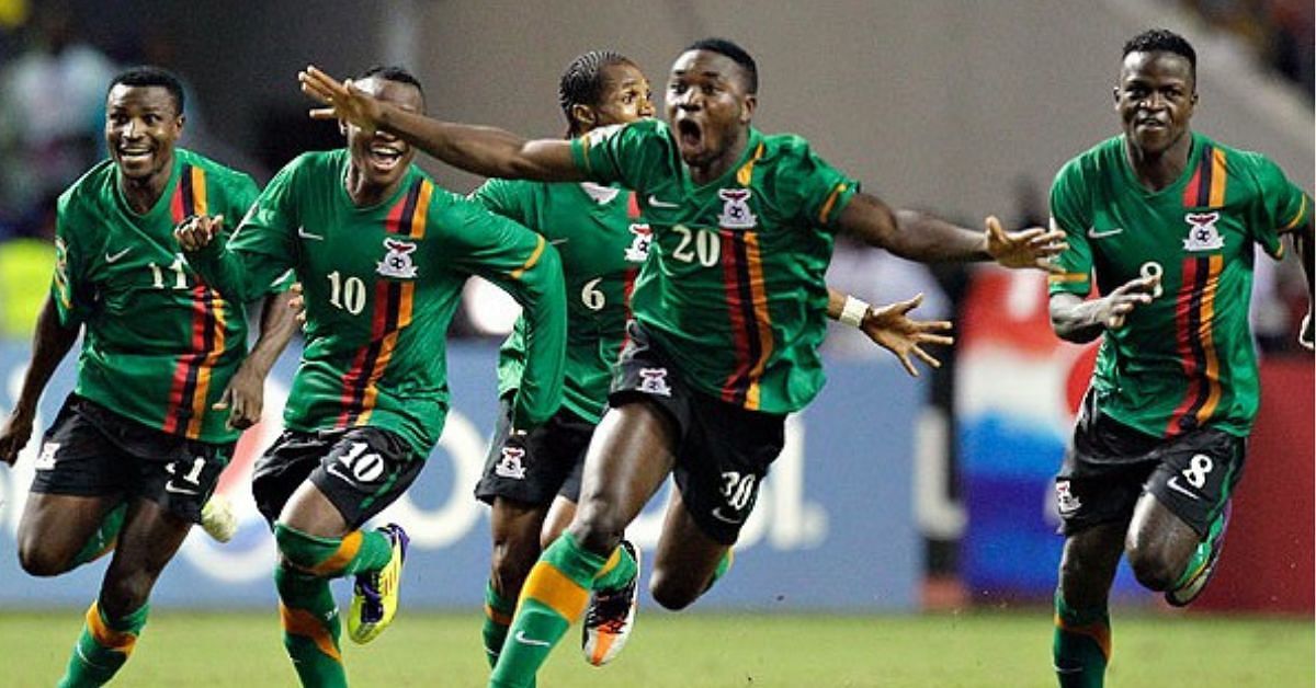 Zambia&#039;s players celebrate their 2012 AFCON triumph. Credit: mynationalteamcollection.com