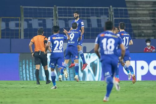 Chennaiyin FC's Sajid Dhot opened the scoring for the game against Hyderabad FC (Image Courtesy: ISL)