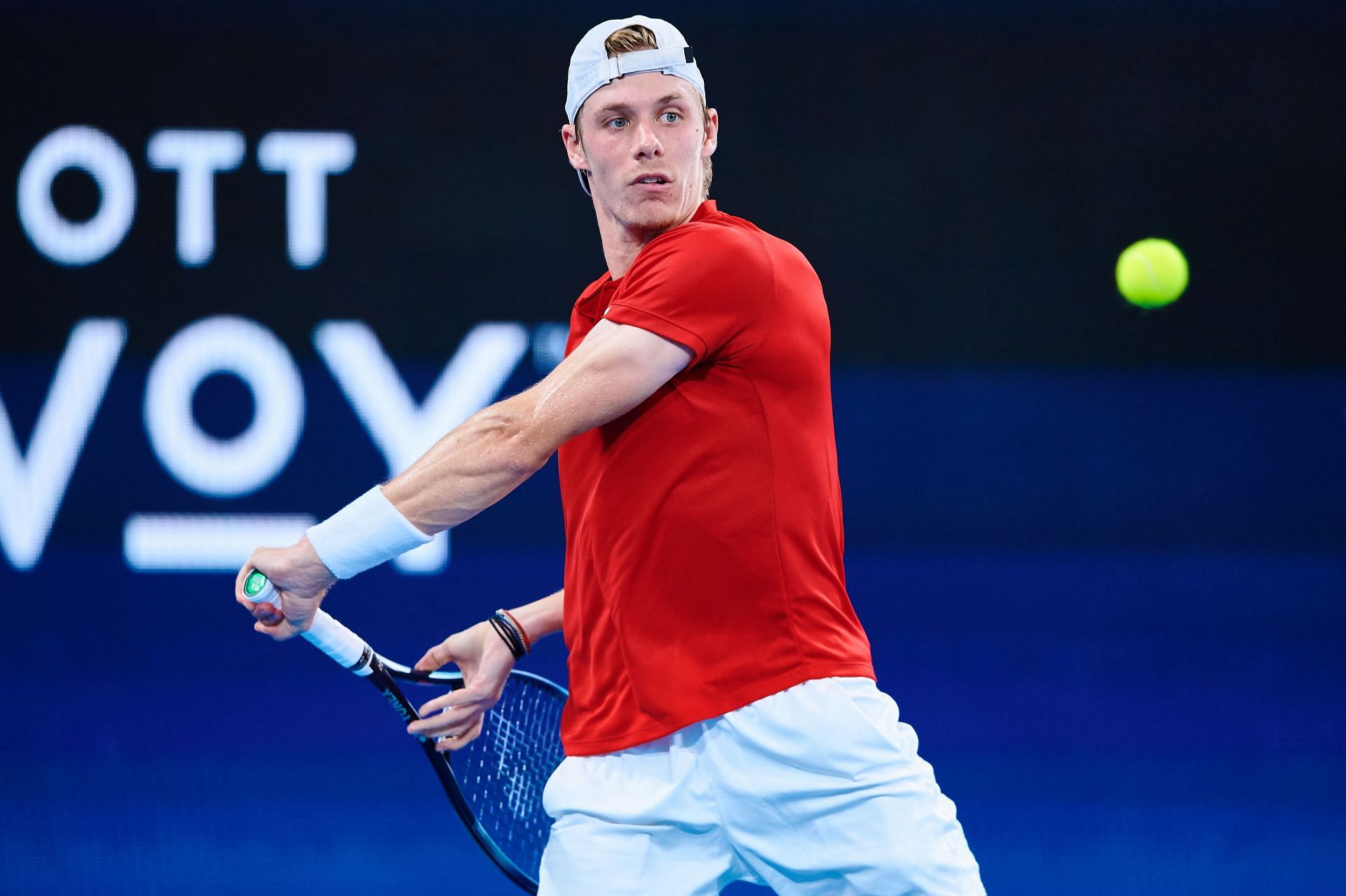 Denis Shapovalov in action at the 2022 ATP Cup: Day 9