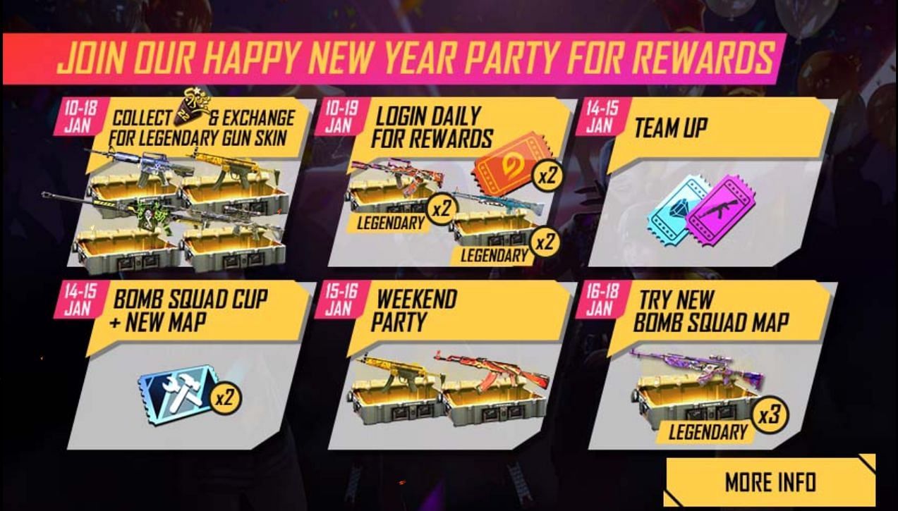 New Year Party events are underway in Free Fire (Image via Garena)