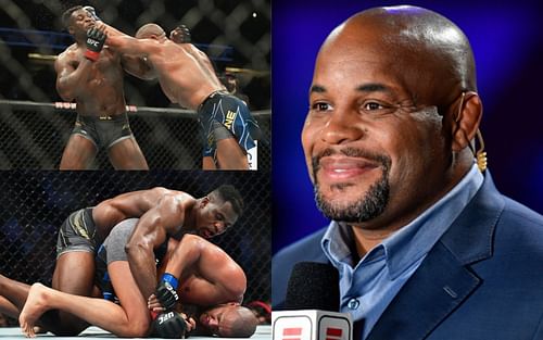 Ngannou vs. Gane (top and bottom left); Daniel Cormier (right)