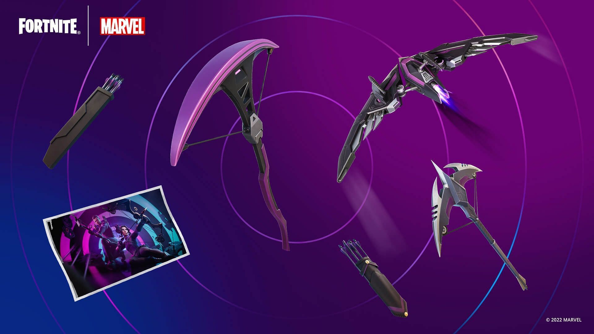 Hawkeye cosmetics are in-game now, but its glider is the most unique glider players have ever seen (Image via Epic Games)