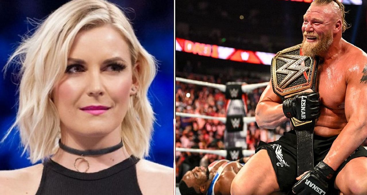 Renee Paquette; Brock Lesnar pins Big E to win the WWE title