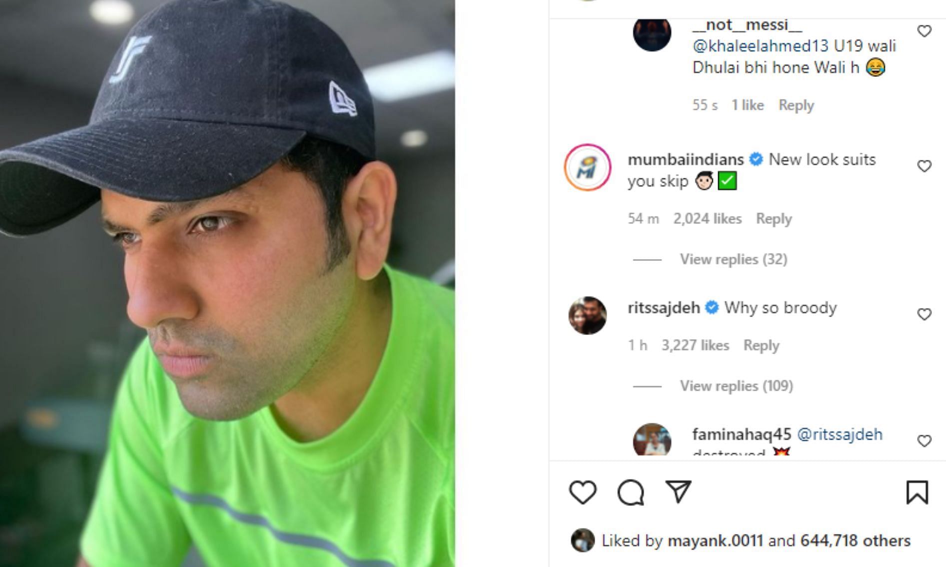Rohit Sharma has shared an image of his new look on Instagram.