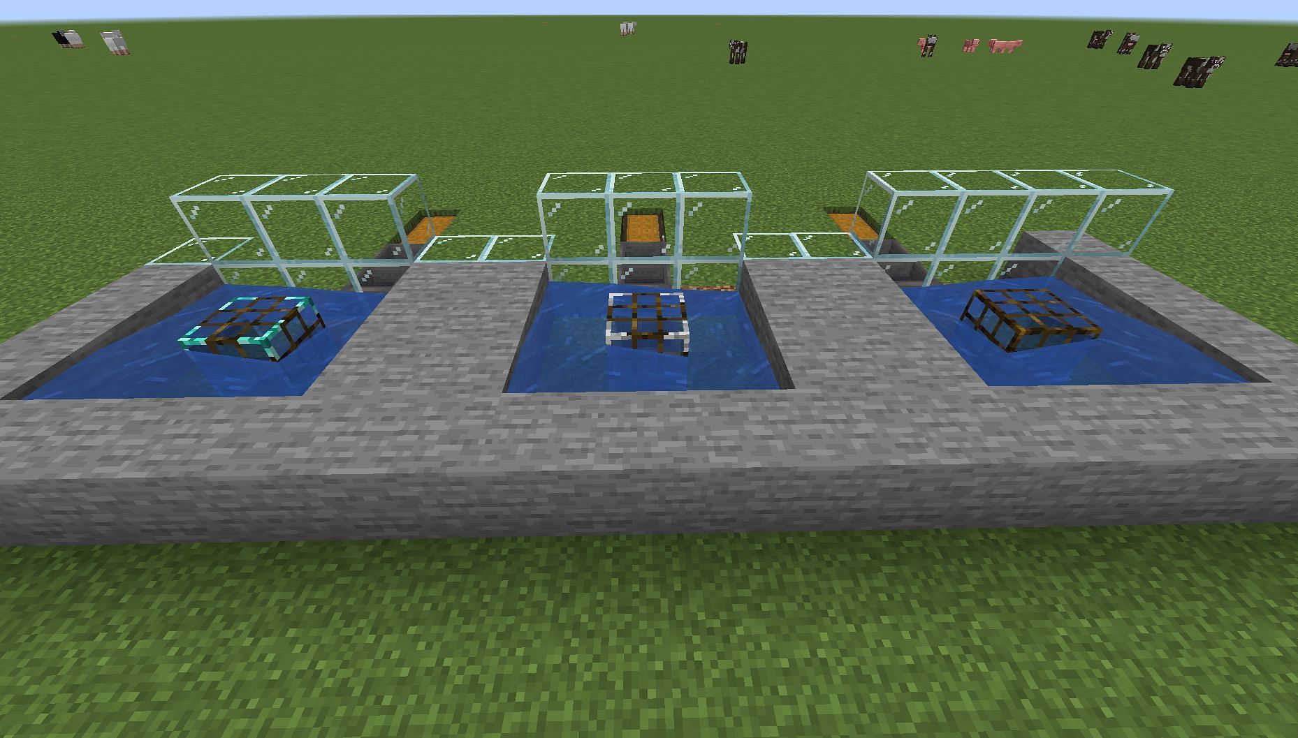 Fish traps of various durability catching fish passively (Image via Mojang)