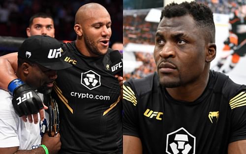 Fernand Lopez (left); Ciryl Gane (center); Francis Ngannou (right)