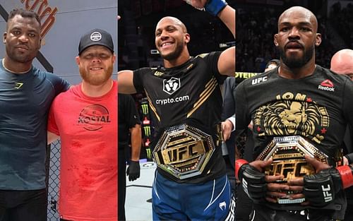 (L-R) Francis Ngannou with Eric Nicksic, Ciryl Gane and Jon Jones