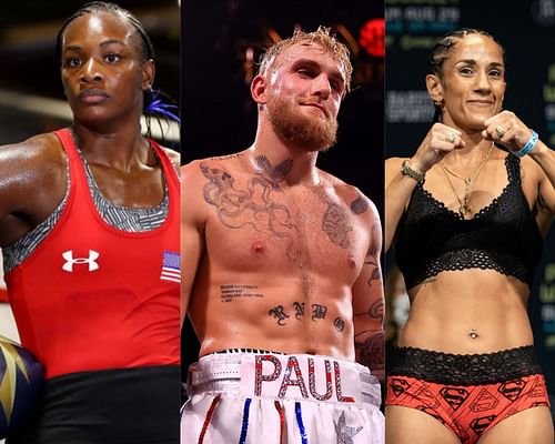 Claressa Shields (left), Jake Paul (center), and Amanda Serrano (right)