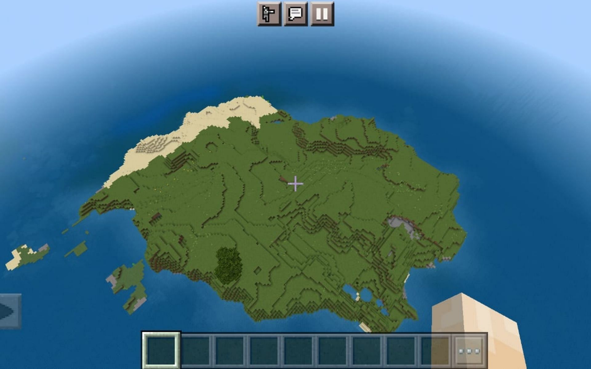 A plains island on which players initially spawn on (Image via Minecraft)