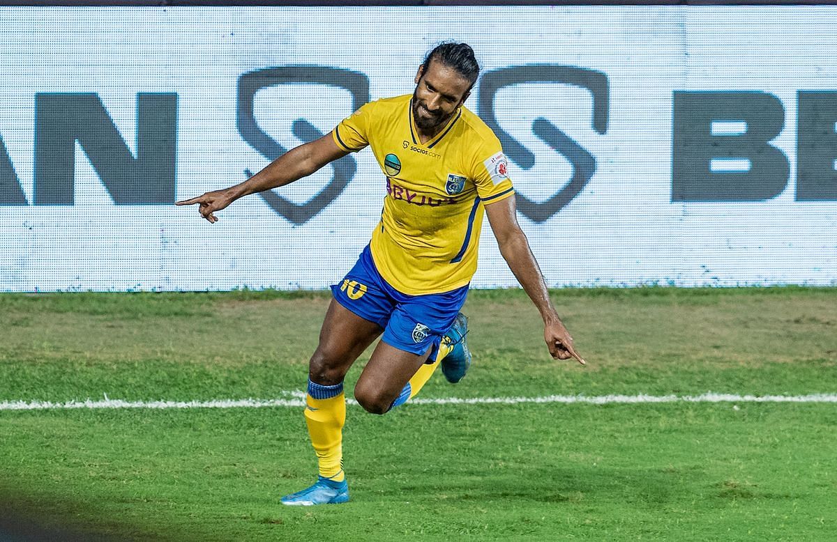 Kerala Blasters&#039; Harmanjot Khabra celebrates after scoring against Odisha FC. [Credits: ISL]