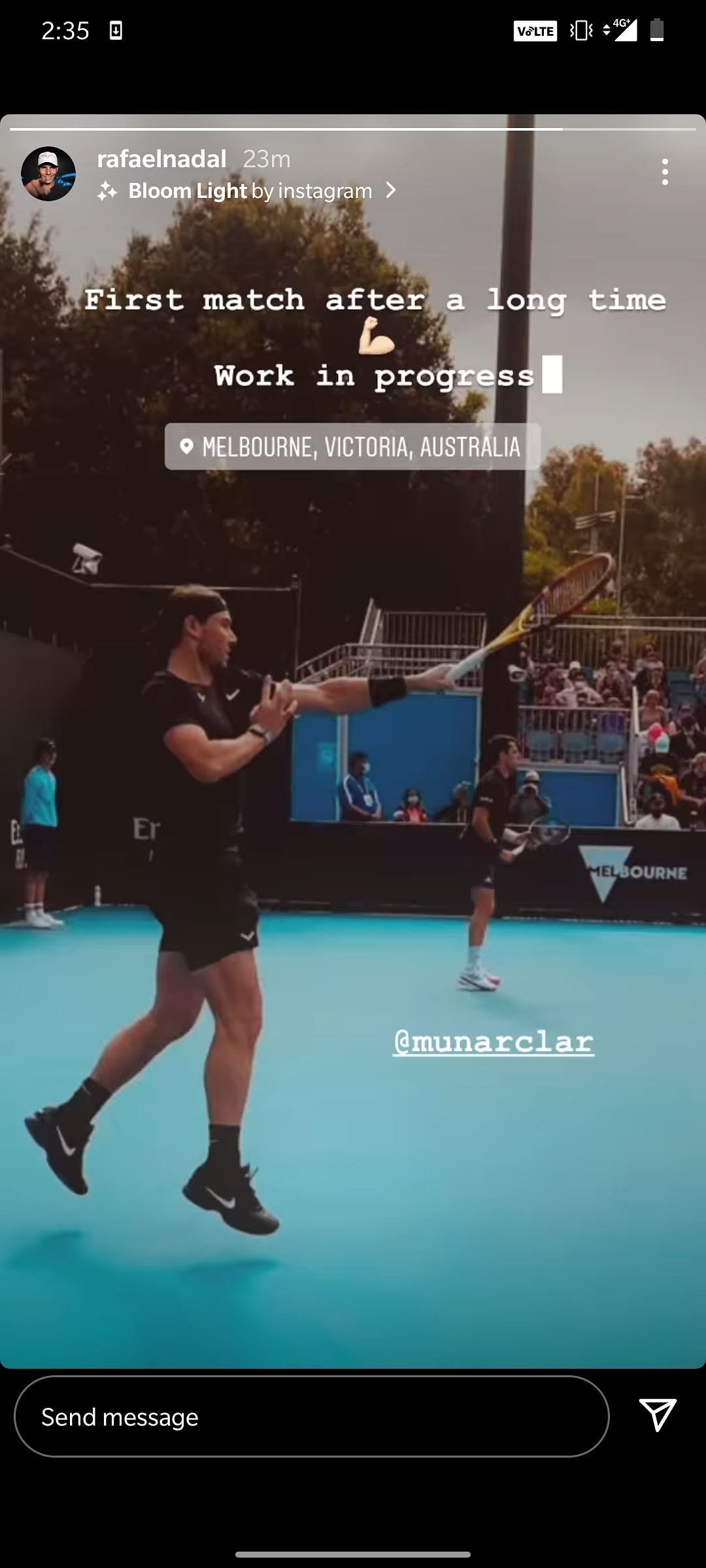 A screen-capture of Rafael Nadal&#039;s Instagram story following his doubles win in Melbourne
