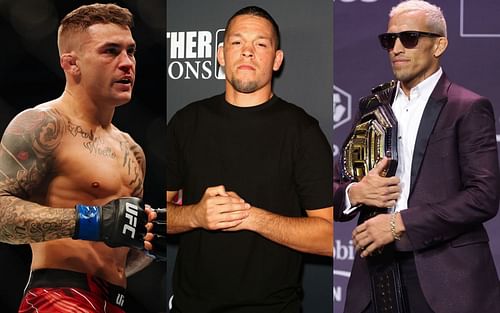 Dustin Poirier (left), Nate Diaz (center) & Charles Oliveira (right)