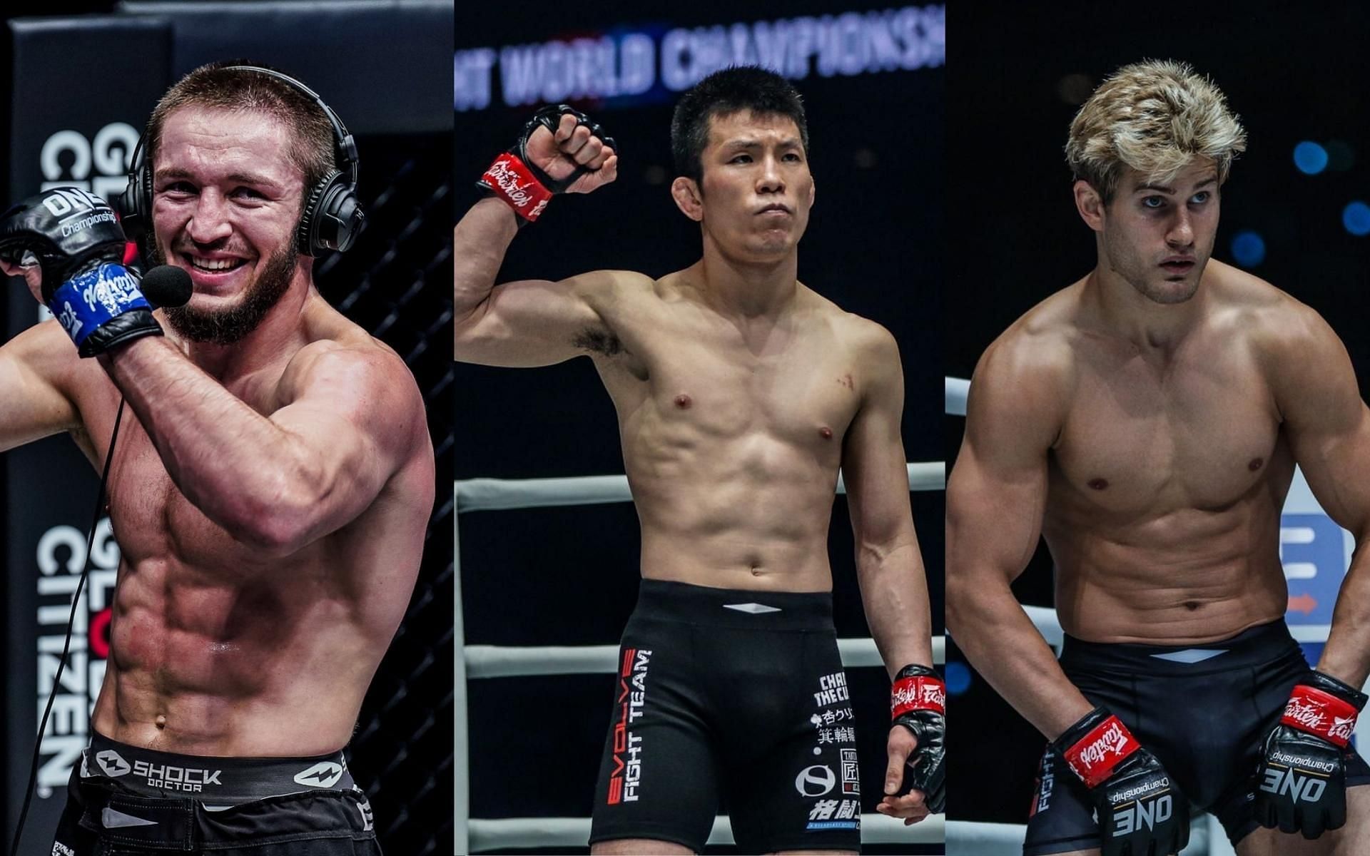 Saygid Izagakhmaev (left) and Sage Northcutt (right) could be viable options for Shinya Aoki (center) for ONE: X (Images courtesy of ONE Championship)