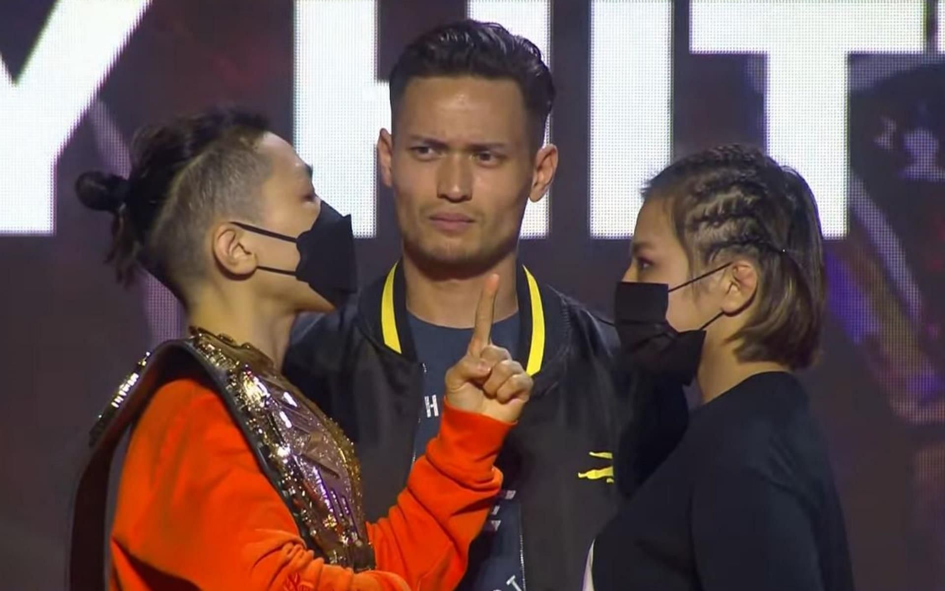 Xiong Jing Nan (Right) and Ayaka Miura (Right) face off. | [Photo: Screengrab from ONE Championship YouTube]