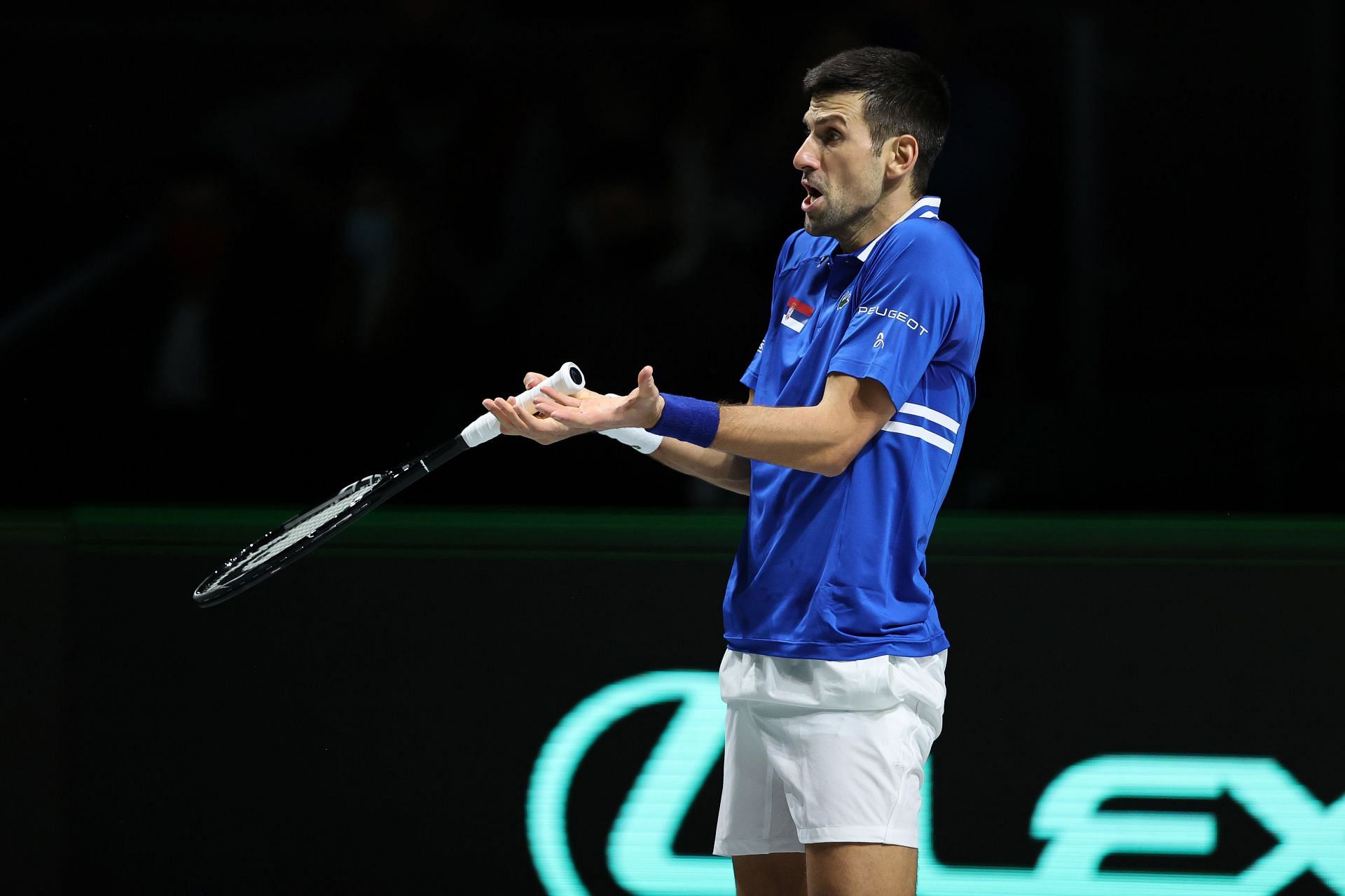 Novak Djokovic during the semifinal pf the 2021 Davis Cup finals