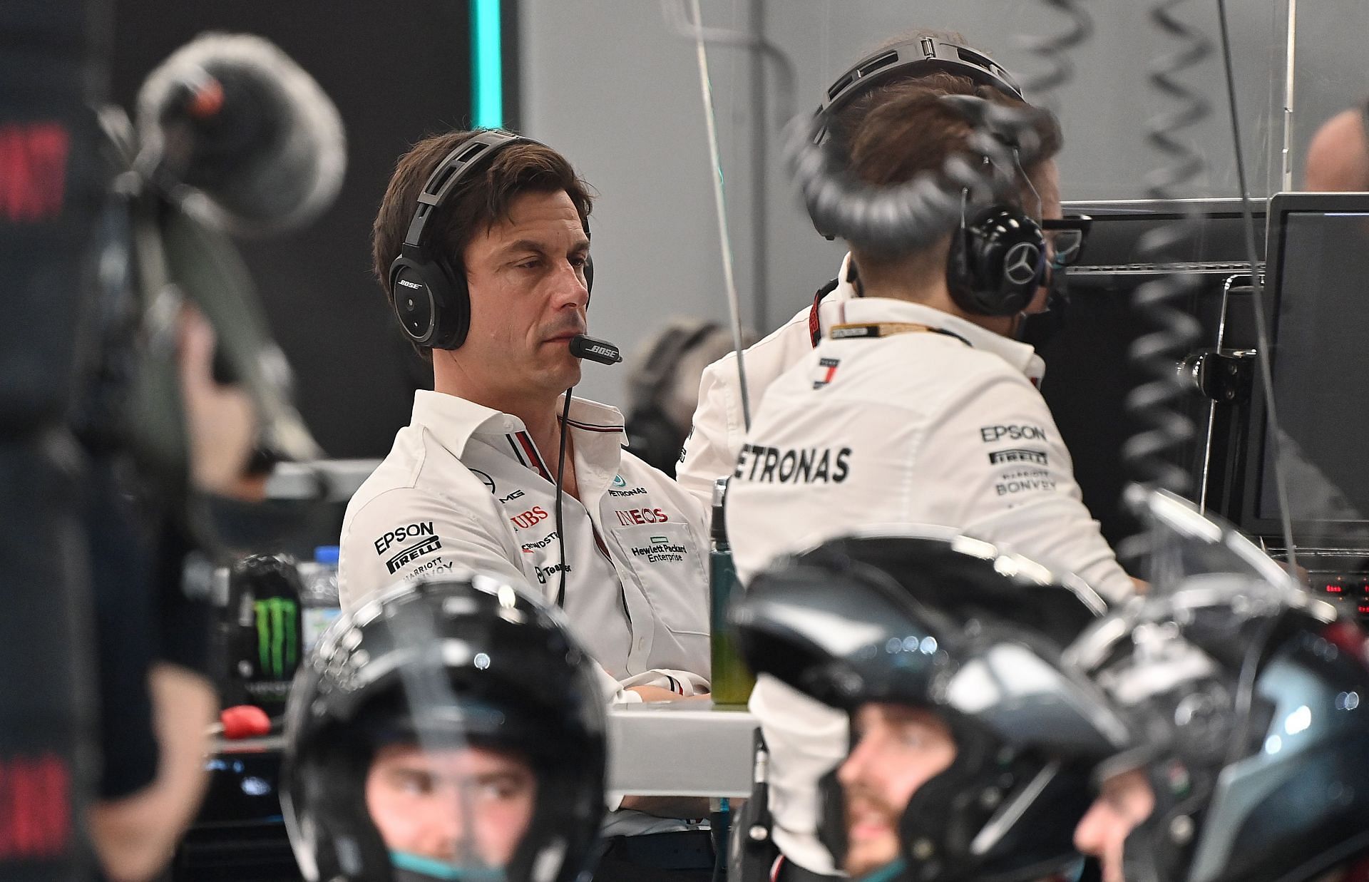 Toto Wolff broke his Bose headset (in picture) during the 2021 Saudi Arabian Grand Prix (Photo by Andrej Isakovic - Pool/Getty Images)