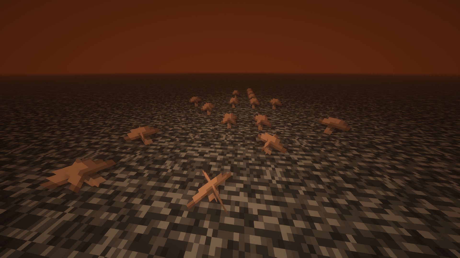 Mushrooms in the Nether&#039;s upper bedrock layer (Image via Minecraft)